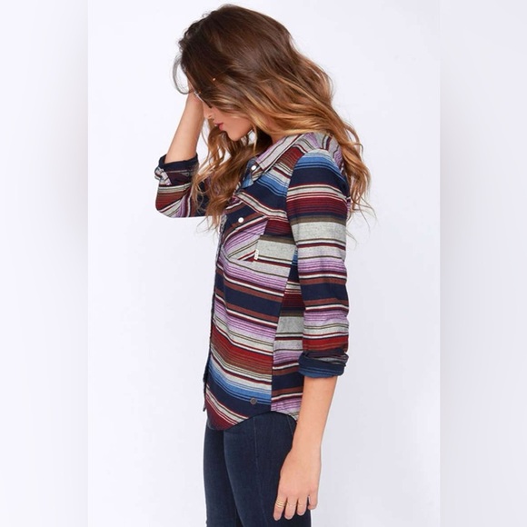 Roxy Camp Site Multi Striped Long Sleeve Top - Size M - Picture 3 of 7